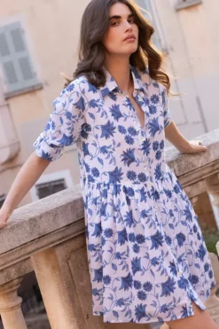 Clearance Long Sleeve Shirt Dress Mini- Marion Blue Short & Mini Dresses|Dresses