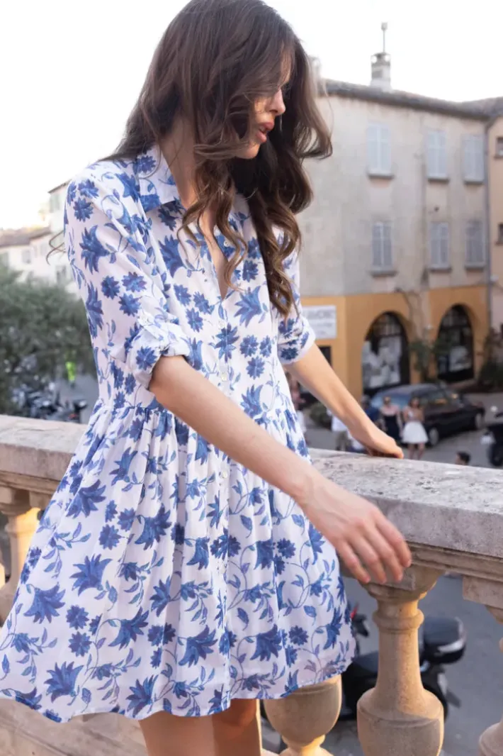 Clearance Long Sleeve Shirt Dress Mini- Marion Blue Short & Mini Dresses|Dresses