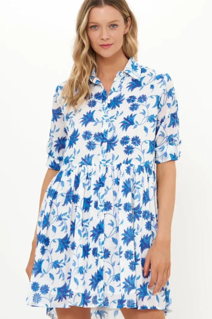 Clearance Long Sleeve Shirt Dress Mini- Marion Blue Short & Mini Dresses|Dresses