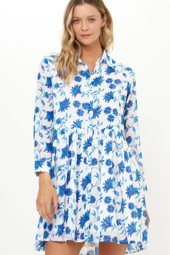 Clearance Long Sleeve Shirt Dress Mini- Marion Blue Short & Mini Dresses|Dresses
