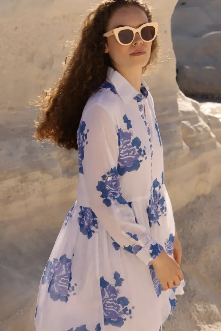 New Long Sleeve Shirt Dress Mini- Portofino Blue Short & Mini Dresses|Dresses