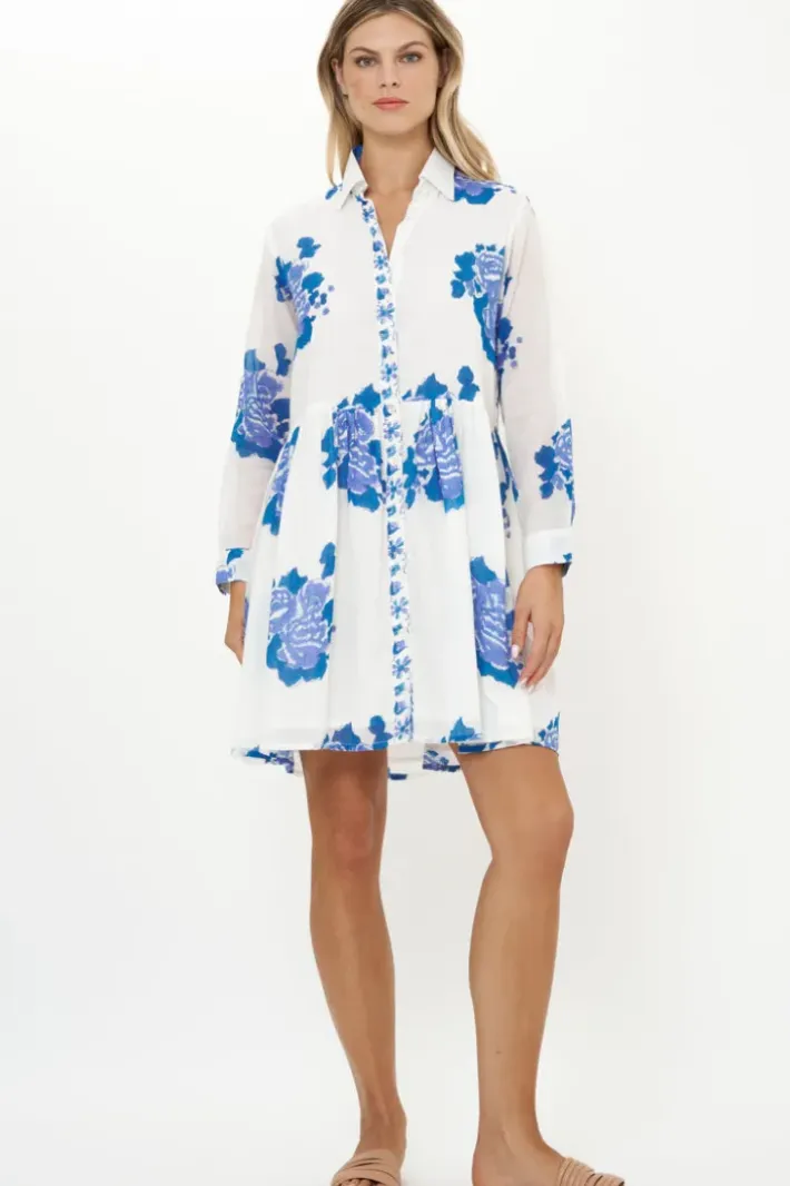 New Long Sleeve Shirt Dress Mini- Portofino Blue Short & Mini Dresses|Dresses