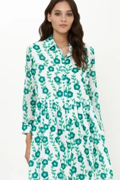 Best Long Sleeve Shirt Dress Mini- Toscana Green Short & Mini Dresses|Dresses