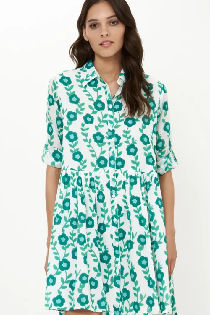 Best Long Sleeve Shirt Dress Mini- Toscana Green Short & Mini Dresses|Dresses