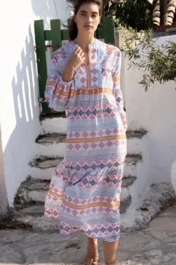 Online Long Sleeve Yoke Maxi- Casablanca Multi Maxis|Dresses