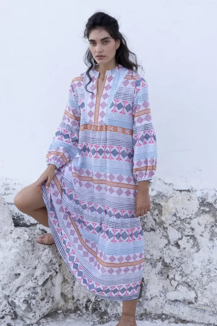 Online Long Sleeve Yoke Maxi- Casablanca Multi Maxis|Dresses