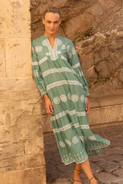 New Long Sleeve Yoke Maxi- Soleil Sage Maxis|Dresses