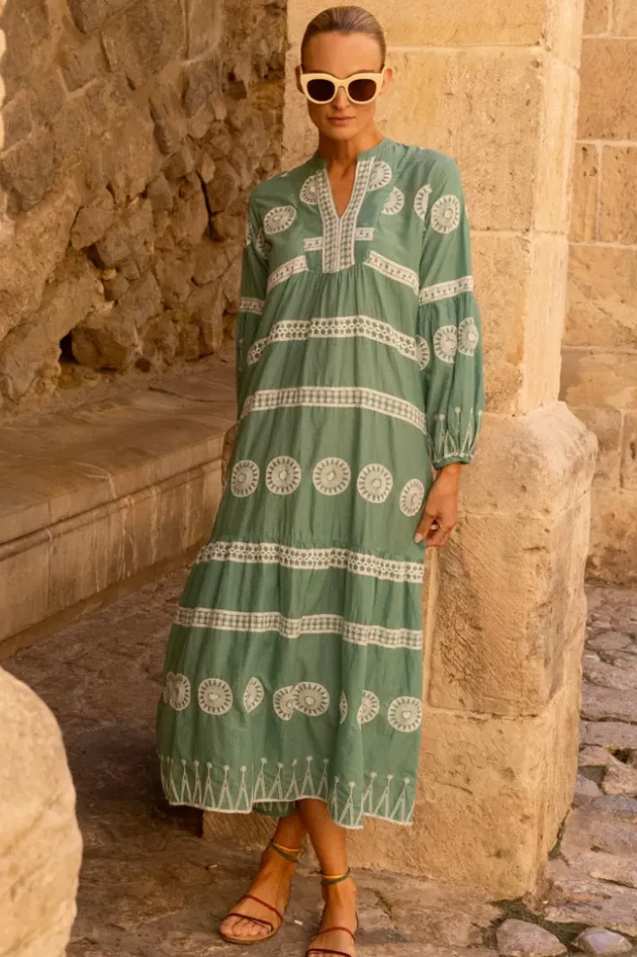 New Long Sleeve Yoke Maxi- Soleil Sage Maxis|Dresses