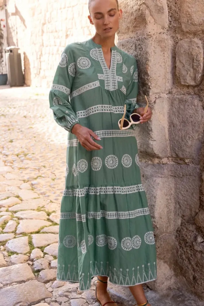 New Long Sleeve Yoke Maxi- Soleil Sage Maxis|Dresses