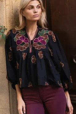 Mandarin Balloon Top- Almay Black Tops