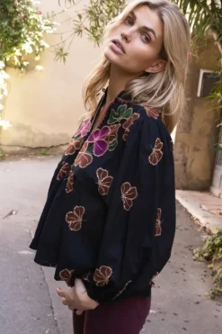 Mandarin Balloon Top- Almay Black Tops