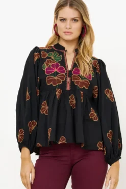 Mandarin Balloon Top- Almay Black Tops