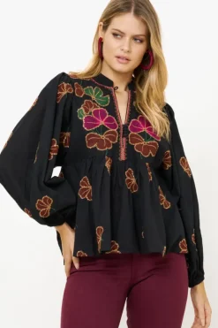 Mandarin Balloon Top- Almay Black Tops