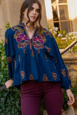 Outlet Mandarin Balloon Top- Almay Blue Tops