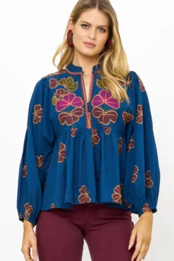 Outlet Mandarin Balloon Top- Almay Blue Tops