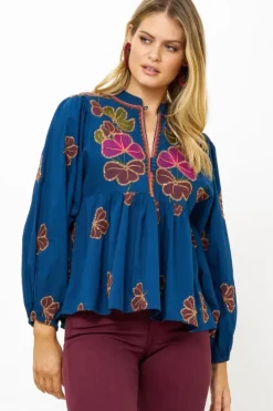 Outlet Mandarin Balloon Top- Almay Blue Tops
