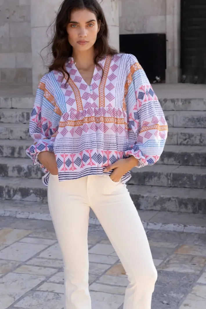 Clearance Mandarin Balloon Top- Casablanca Multi Tops