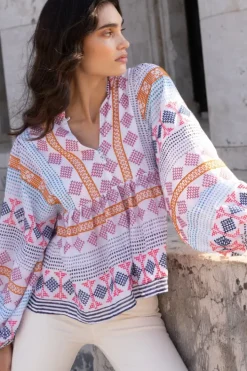 Clearance Mandarin Balloon Top- Casablanca Multi Tops