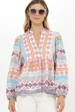 Clearance Mandarin Balloon Top- Casablanca Multi Tops