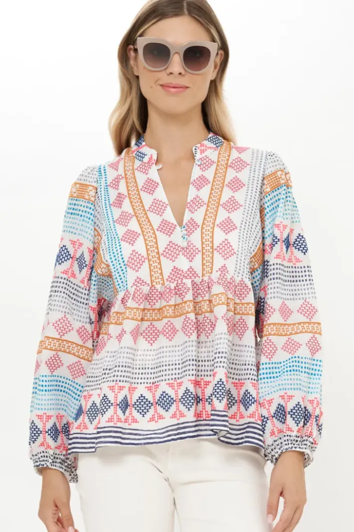Clearance Mandarin Balloon Top- Casablanca Multi Tops
