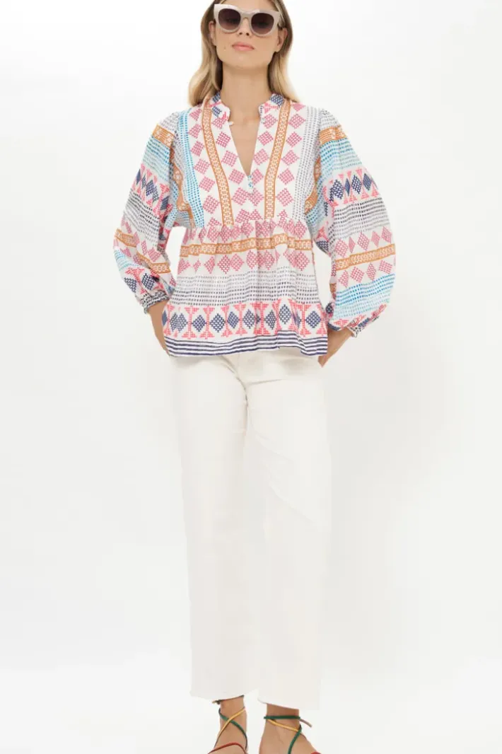 Clearance Mandarin Balloon Top- Casablanca Multi Tops