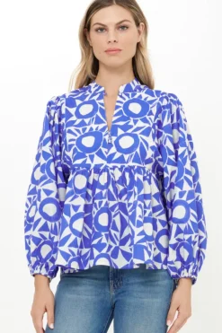 Outlet Mandarin Balloon Top- Eclipse Blue Tops