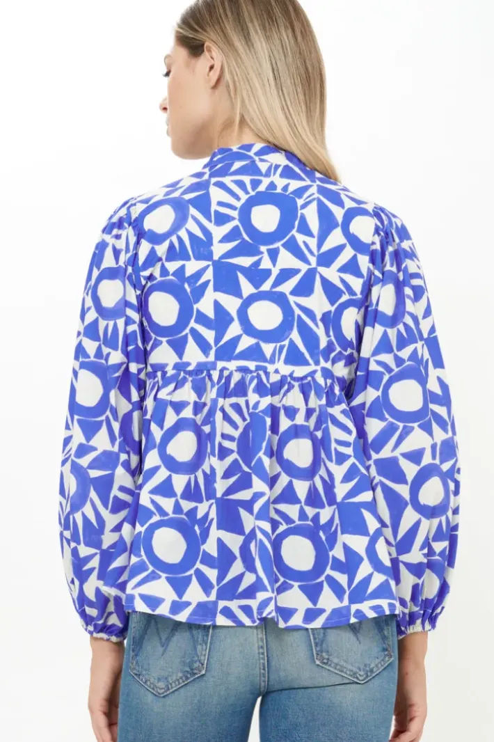 Outlet Mandarin Balloon Top- Eclipse Blue Tops