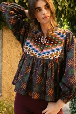 Clearance Mandarin Balloon Top- Matrix Forest Matching Sets|Tops