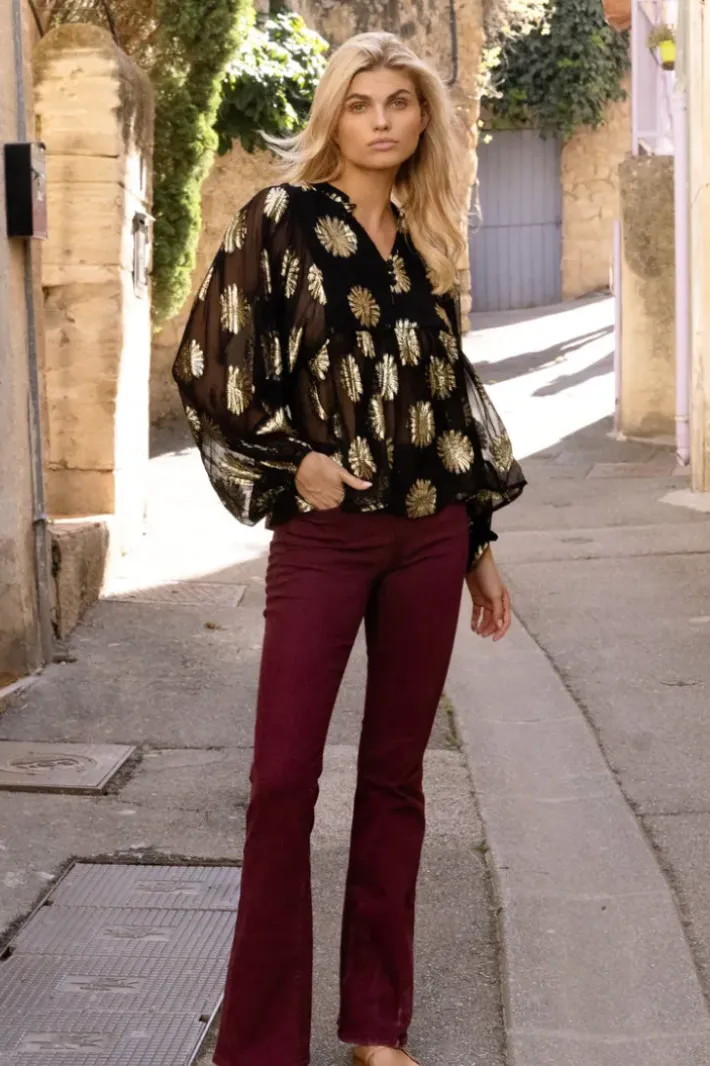 Hot Mandarin Balloon Top- Peony Black Tops