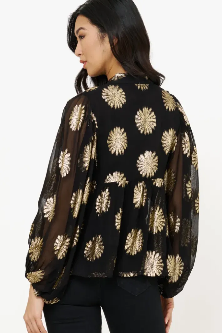 Hot Mandarin Balloon Top- Peony Black Tops
