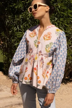 Online Mandarin Balloon Top- Provence Blue Tops