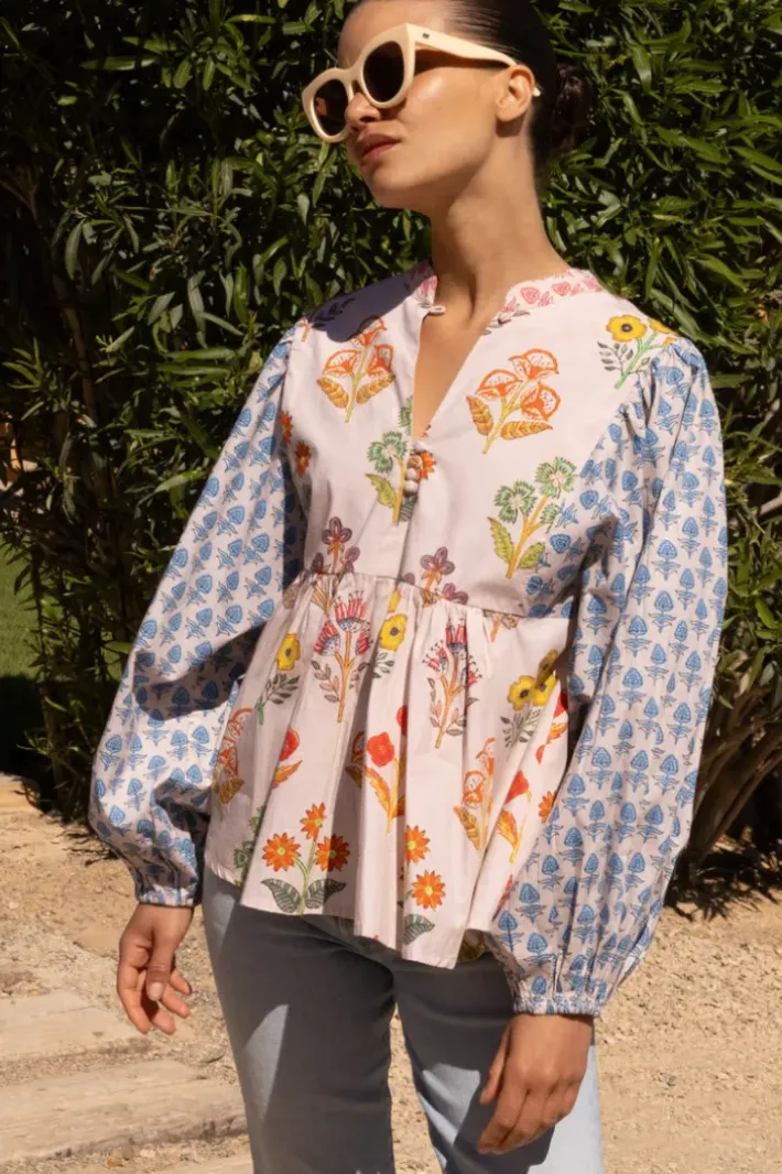 Online Mandarin Balloon Top- Provence Blue Tops