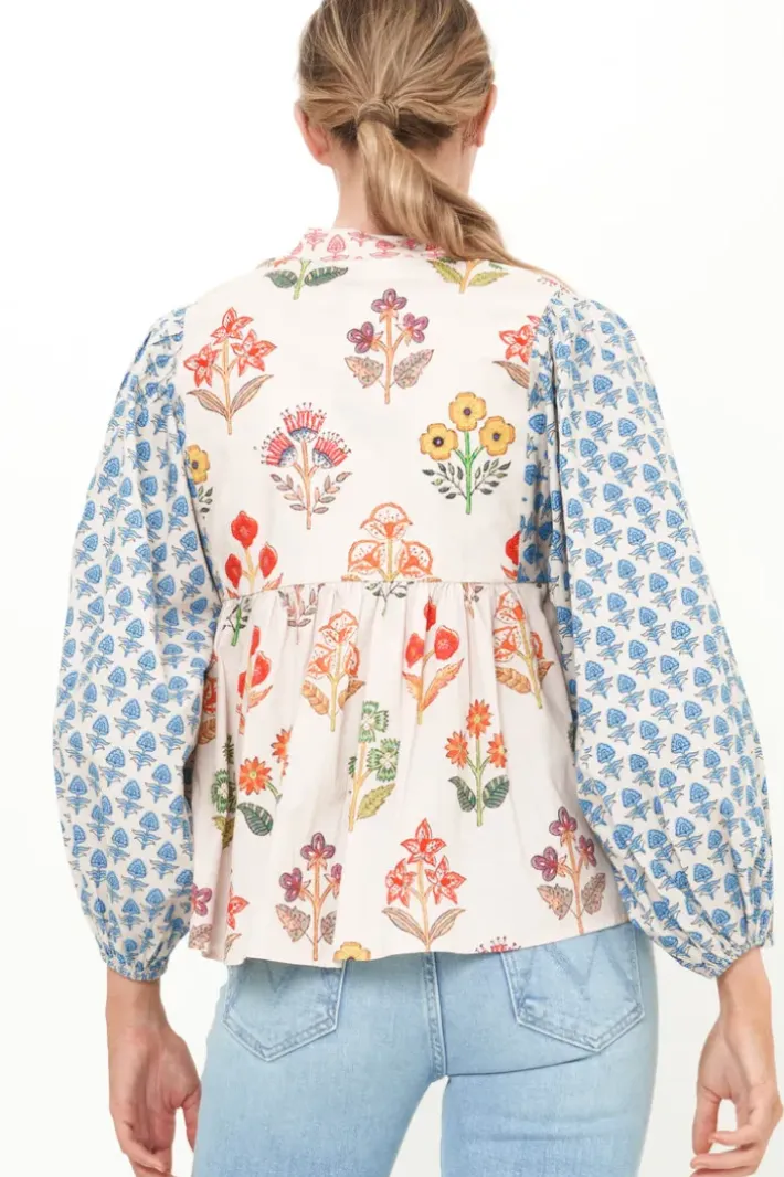 Online Mandarin Balloon Top- Provence Blue Tops