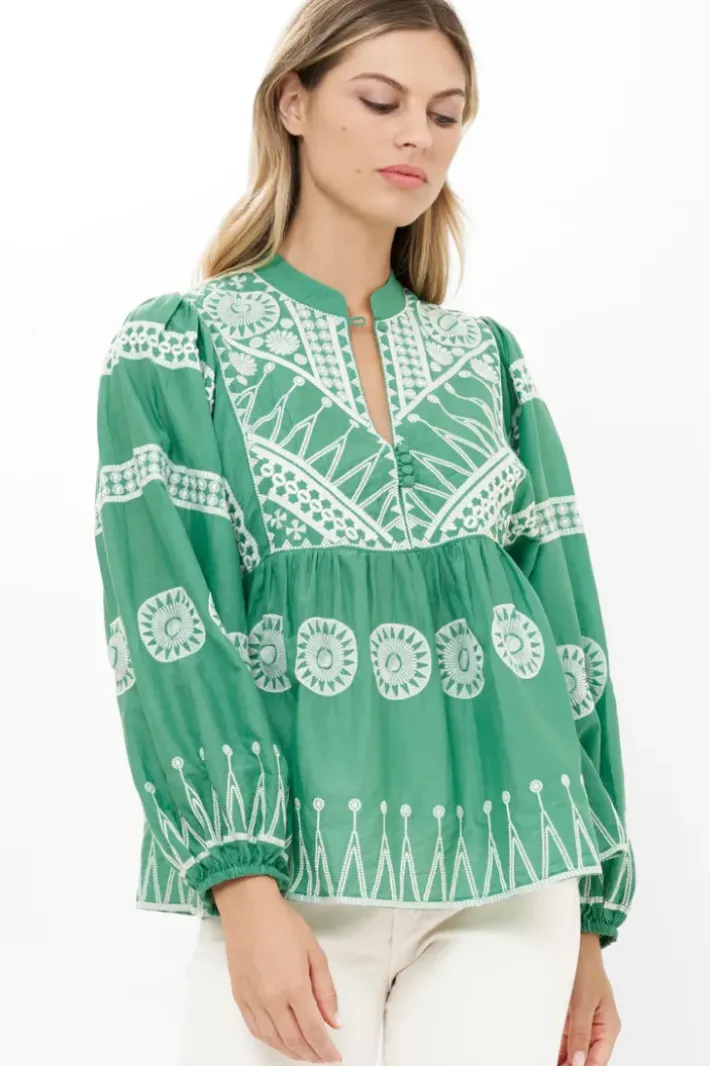 Clearance Mandarin Balloon Top- Soleil Sage Tops