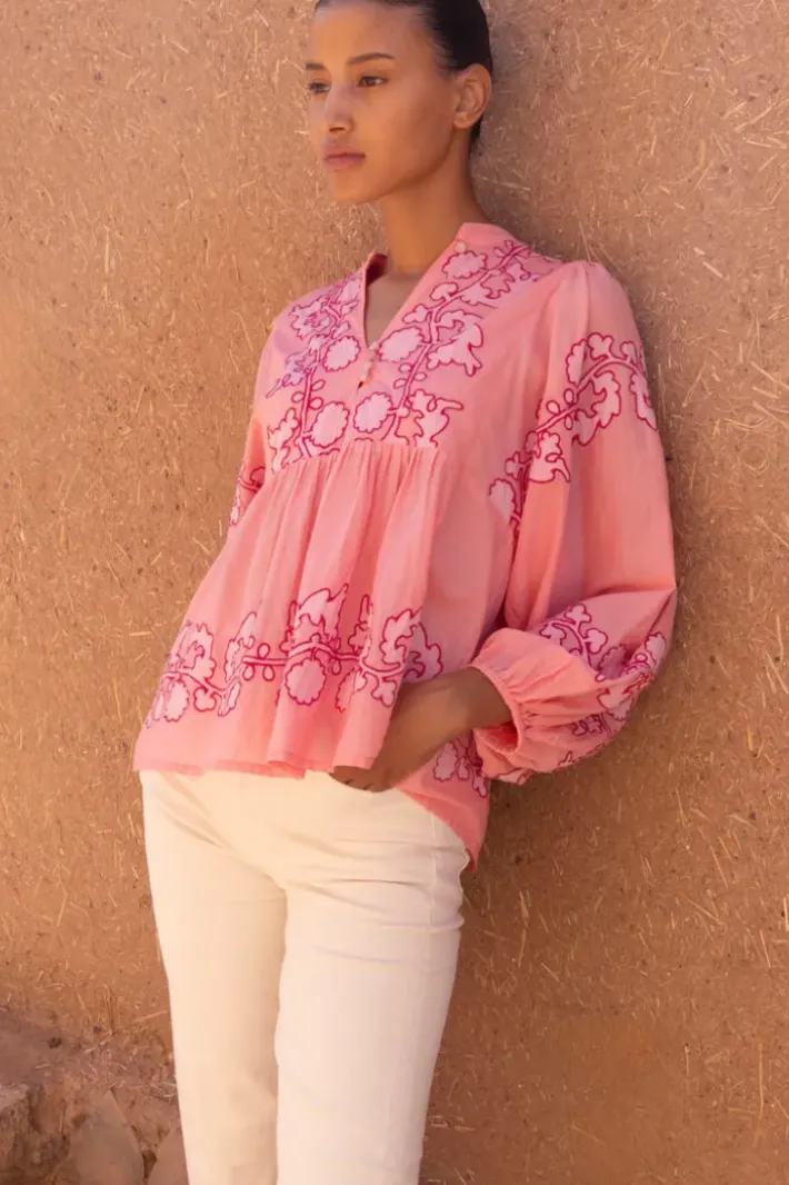 New Mandarin Balloon Top- Tangier Pink Tops