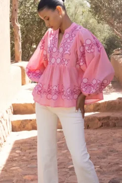 New Mandarin Balloon Top- Tangier Pink Tops