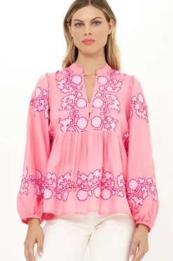 New Mandarin Balloon Top- Tangier Pink Tops
