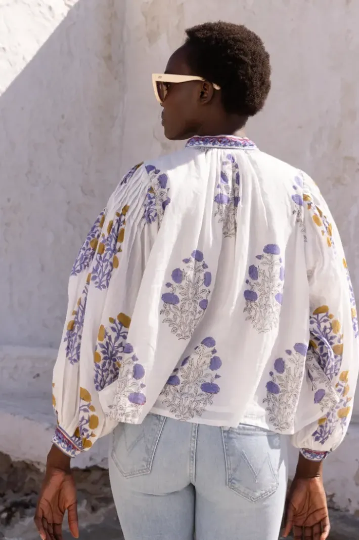 Clearance Mandarin Pintuck Blouse- Napa Blue Tops