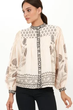 Sale Mandarin Pintuck Blouse- Samba Black Tops