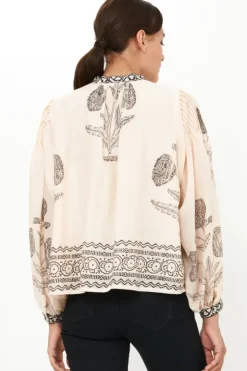 Sale Mandarin Pintuck Blouse- Samba Black Tops