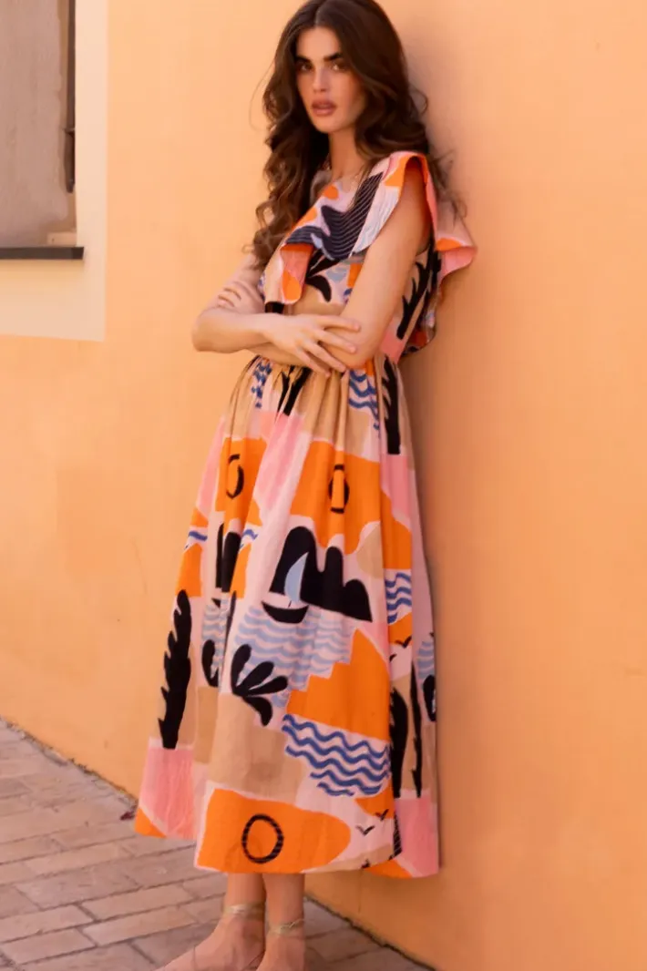 Clearance One Shoulder Ruffle Maxi- Riviera Orange Maxis|Dresses