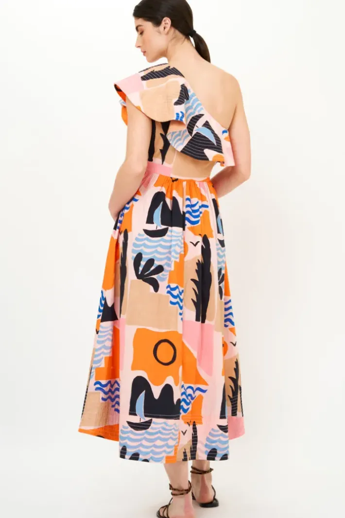 Clearance One Shoulder Ruffle Maxi- Riviera Orange Maxis|Dresses