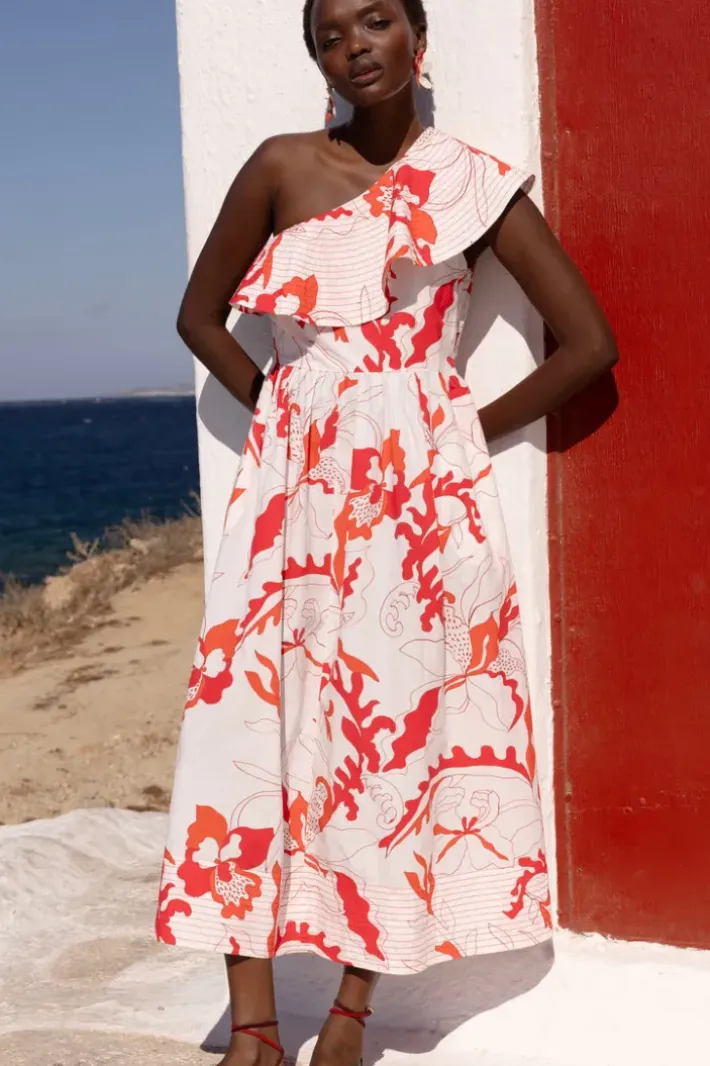 New One Shoulder Ruffle Maxi- Orchid Red Maxis|Dresses