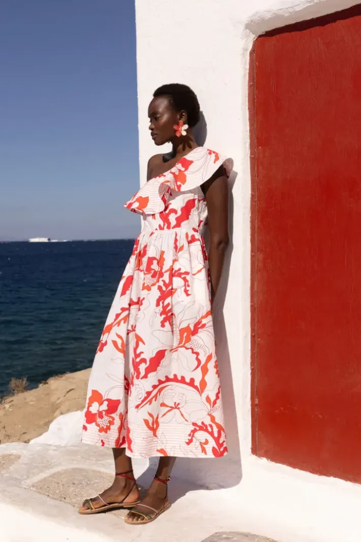 New One Shoulder Ruffle Maxi- Orchid Red Maxis|Dresses