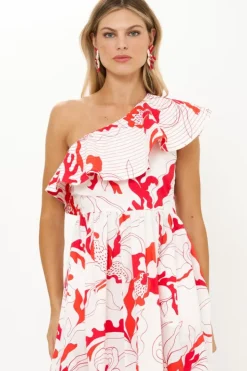 New One Shoulder Ruffle Maxi- Orchid Red Maxis|Dresses