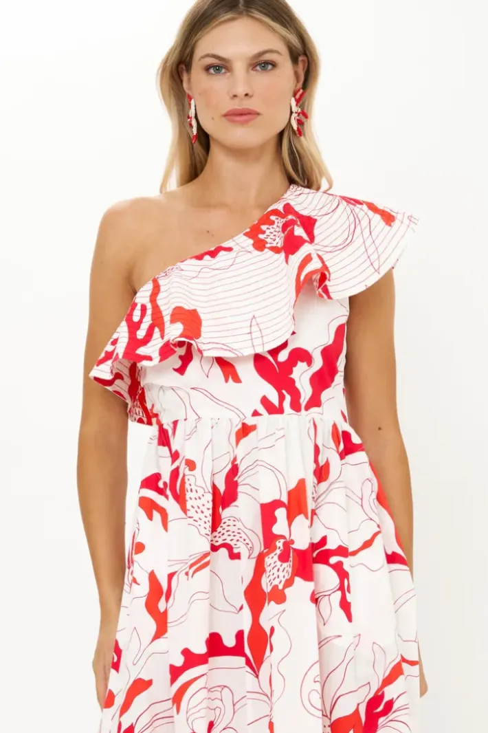 New One Shoulder Ruffle Maxi- Orchid Red Maxis|Dresses