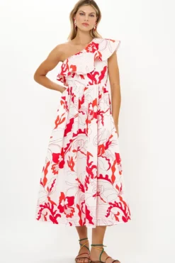 New One Shoulder Ruffle Maxi- Orchid Red Maxis|Dresses