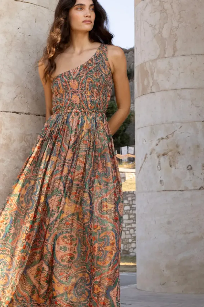 Best One Shoulder Smocked Maxi- Persia Aqua Maxis|Dresses