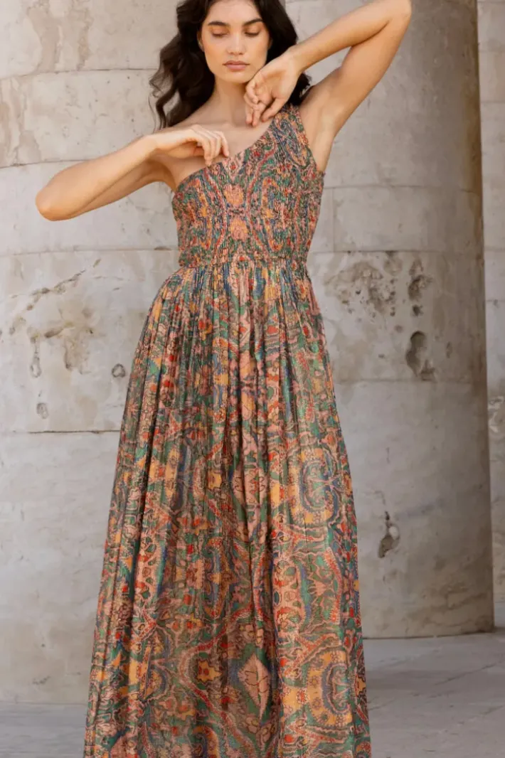 Best One Shoulder Smocked Maxi- Persia Aqua Maxis|Dresses