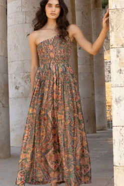 Best One Shoulder Smocked Maxi- Persia Aqua Maxis|Dresses